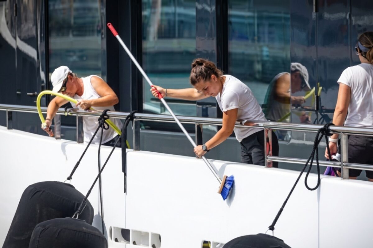How do a deckhand's duties shift between guest trips and shipyard periods